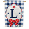 Patriotic Blue Gingham Monogram Double Sided HouseFlag
