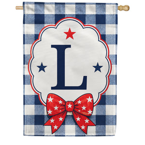 Patriotic Blue Gingham Monogram Double Sided HouseFlag