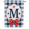 Patriotic Blue Gingham Monogram Double Sided HouseFlag