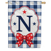 Patriotic Blue Gingham Monogram Double Sided HouseFlag