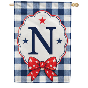 Patriotic Blue Gingham Monogram Double Sided HouseFlag