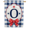 Patriotic Blue Gingham Monogram Double Sided HouseFlag