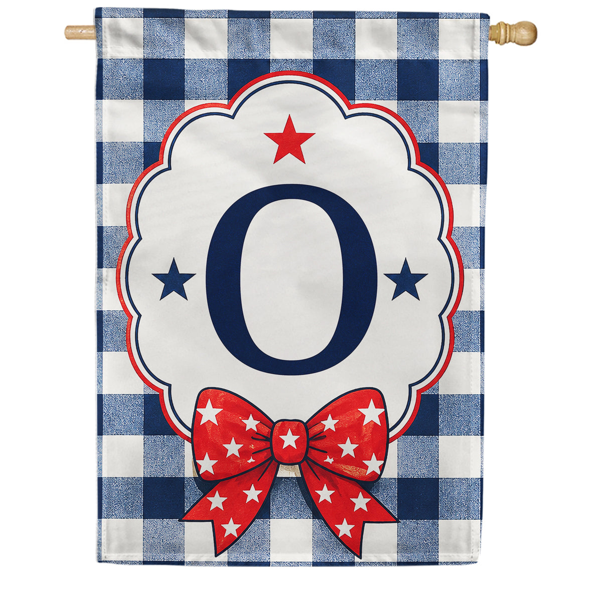 Patriotic Blue Gingham Monogram Double Sided HouseFlag