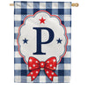 Patriotic Blue Gingham Monogram Double Sided HouseFlag