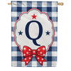 Patriotic Blue Gingham Monogram Double Sided HouseFlag