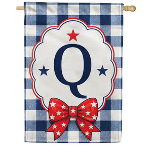 Patriotic Blue Gingham Monogram Double Sided HouseFlag