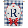 Patriotic Blue Gingham Monogram Double Sided HouseFlag