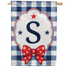 Patriotic Blue Gingham Monogram Double Sided HouseFlag