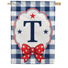Patriotic Blue Gingham Monogram Double Sided HouseFlag