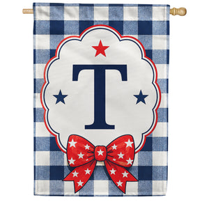Patriotic Blue Gingham Monogram Double Sided HouseFlag