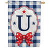 Patriotic Blue Gingham Monogram Double Sided HouseFlag