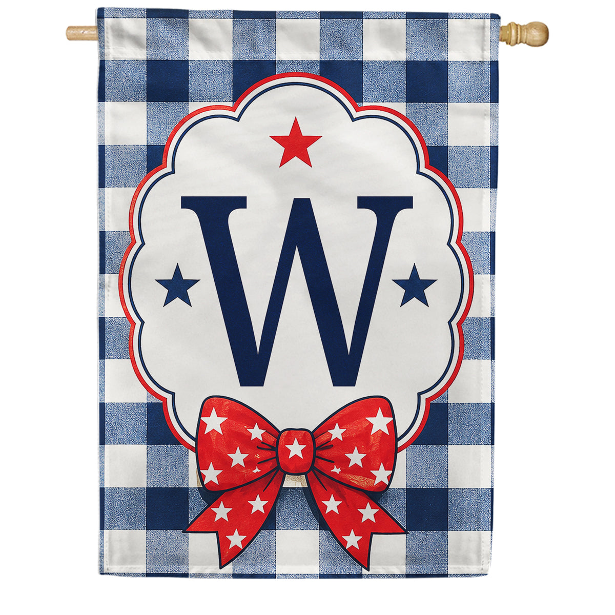 Patriotic Blue Gingham Monogram Double Sided HouseFlag