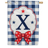 Patriotic Blue Gingham Monogram Double Sided HouseFlag