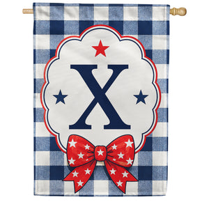 Patriotic Blue Gingham Monogram Double Sided HouseFlag