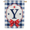 Patriotic Blue Gingham Monogram Double Sided HouseFlag