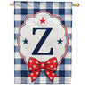 Patriotic Blue Gingham Monogram Double Sided HouseFlag