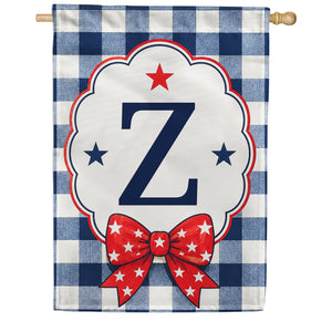 Patriotic Blue Gingham Monogram Double Sided HouseFlag