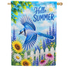 Hello Summer Blue Jay and Sunflowers House Flag