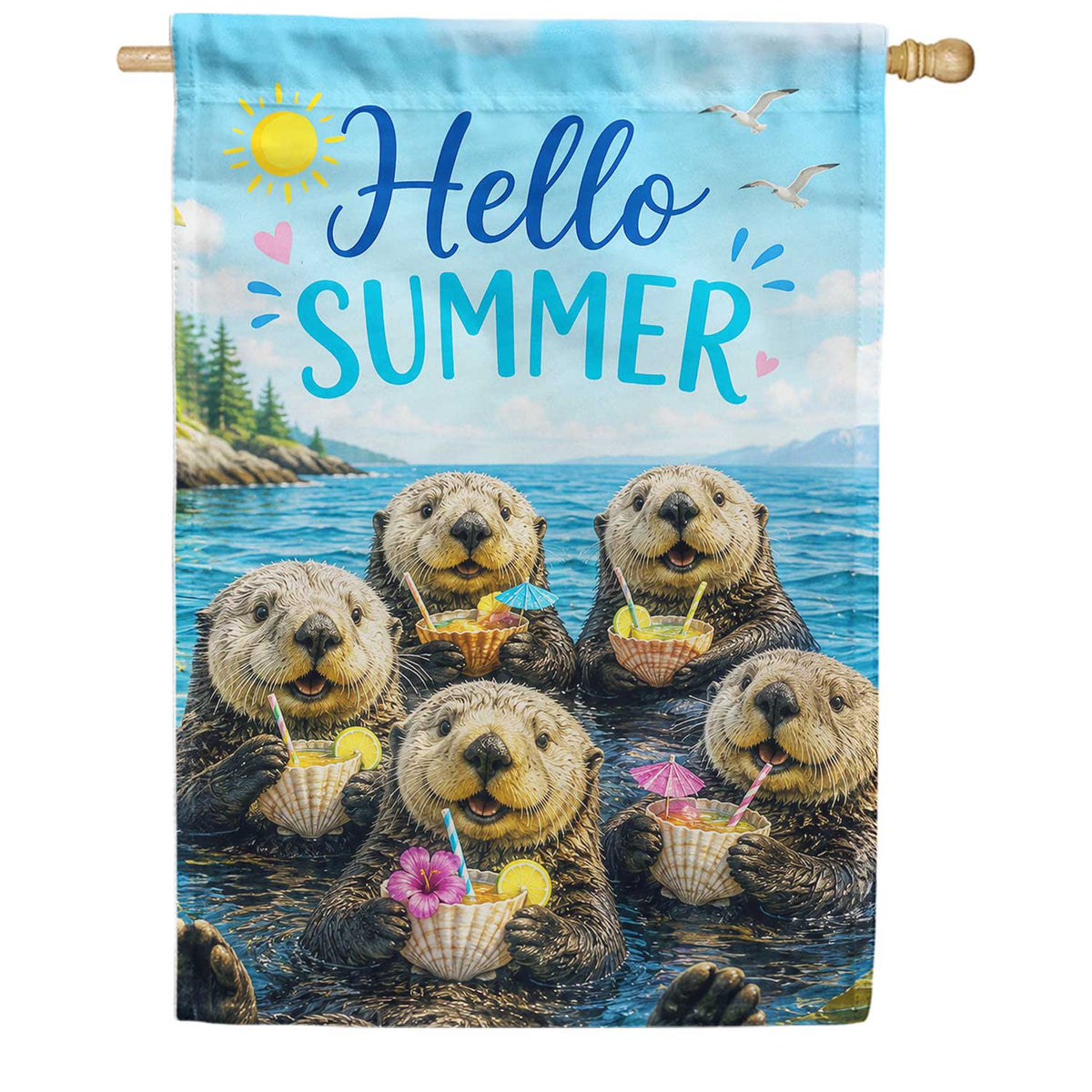  Hello Summer Sea Otters House Flag