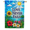 Love Never Fails Stained Glass Floral House Flag