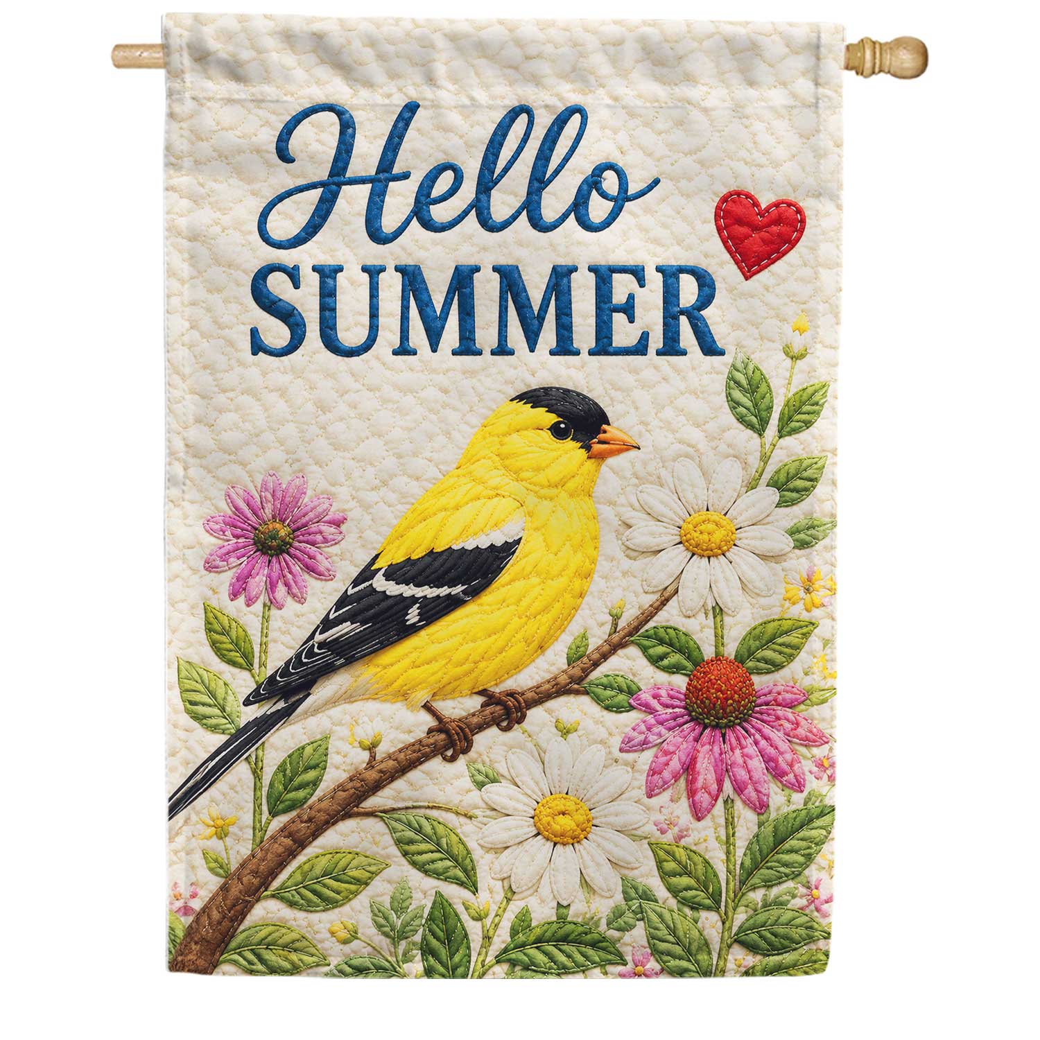 Hello Summer Yellow Goldfinch Floral House Flag