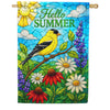 Hello Summer Goldfinch Stained Glass Floral House Flag