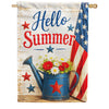 Hello Summer Patriotic Watering Can Floral House Flag
