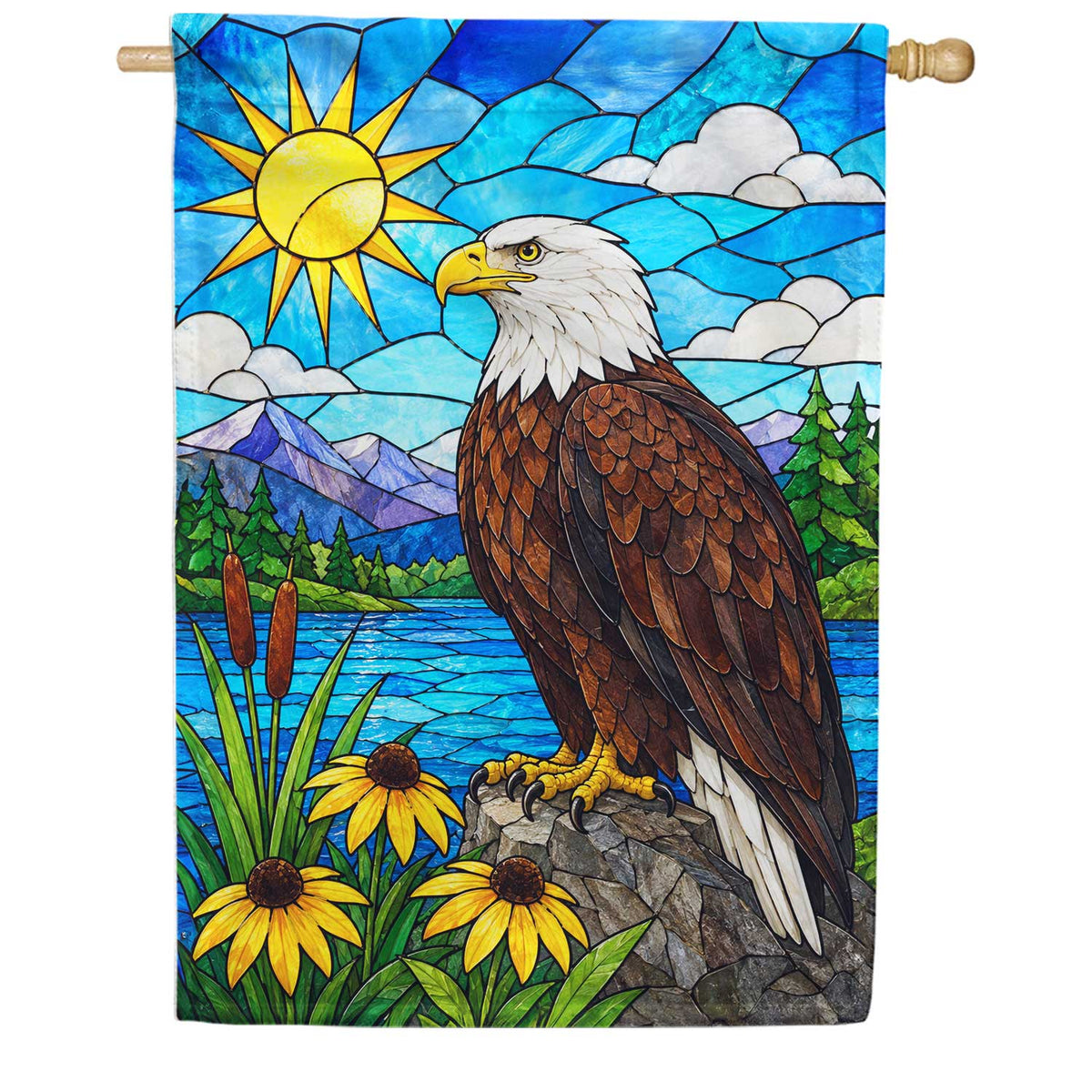 Stained Glass Bald Eagle House Flag