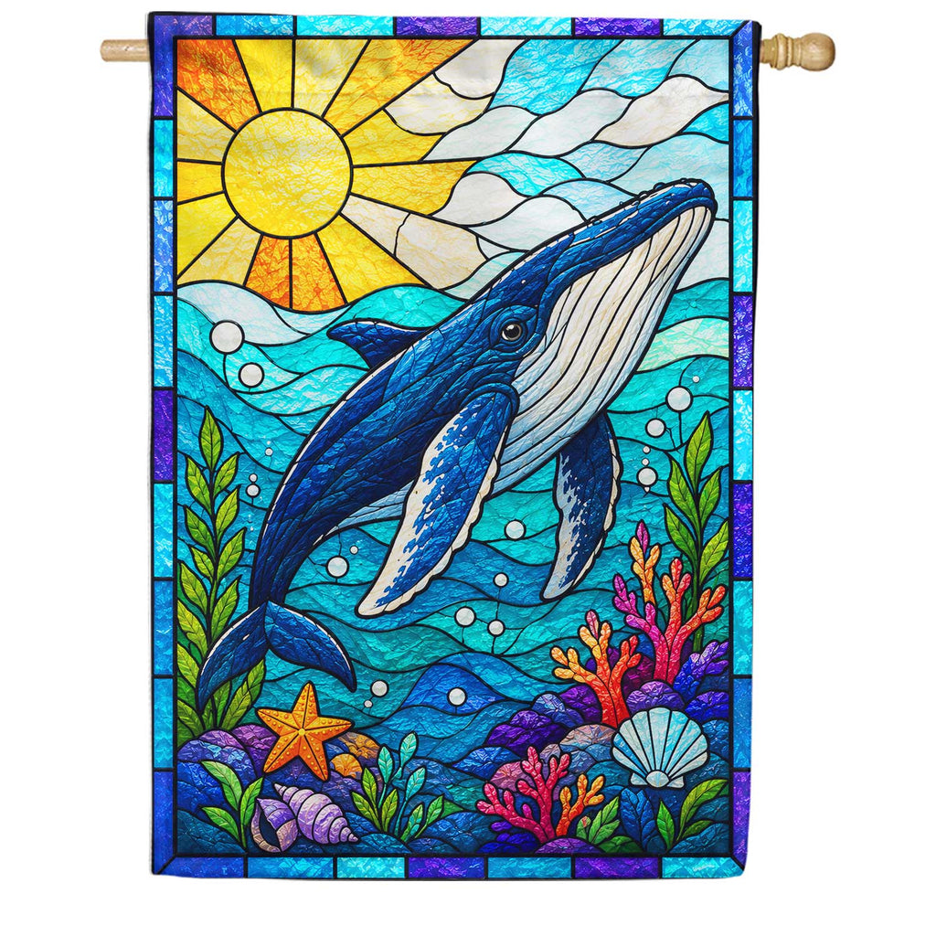 Stained Glass Humpback Whale House Flag