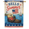 Hello Summer Patriotic Otter with American Flag House Flag