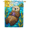 Stained Glass Sea Otter with Starfish House Flag