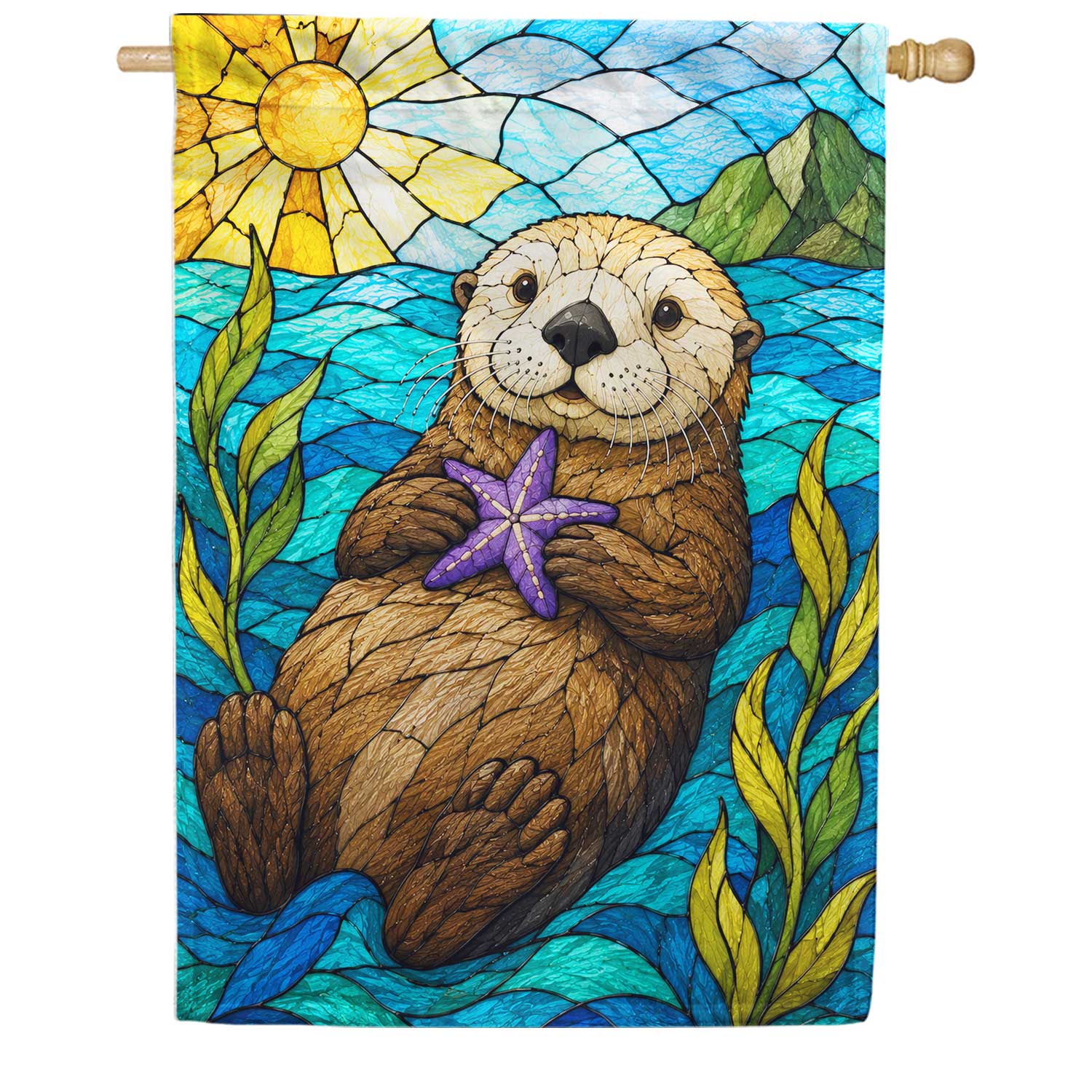 Stained Glass Sea Otter with Starfish House Flag