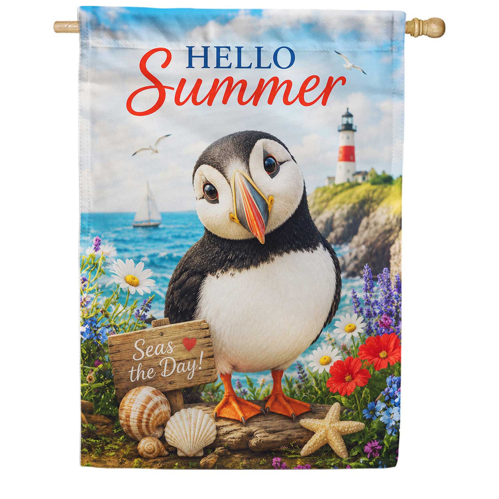 Hello Summer Puffin House Flag