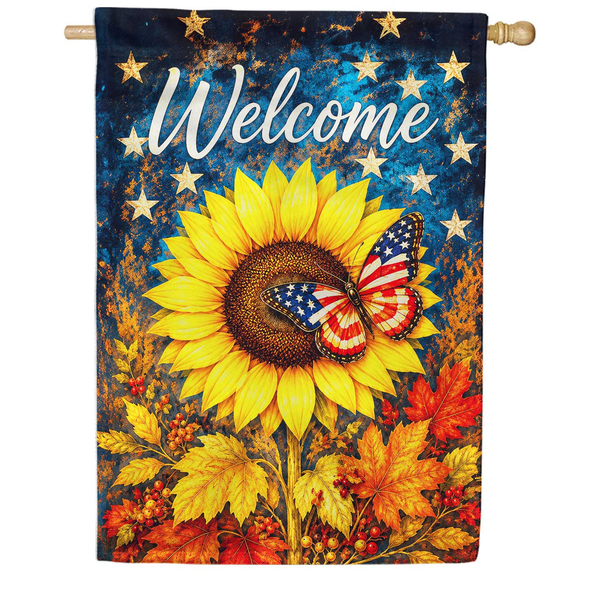 Welcome Patriotic Sunflower House Flag