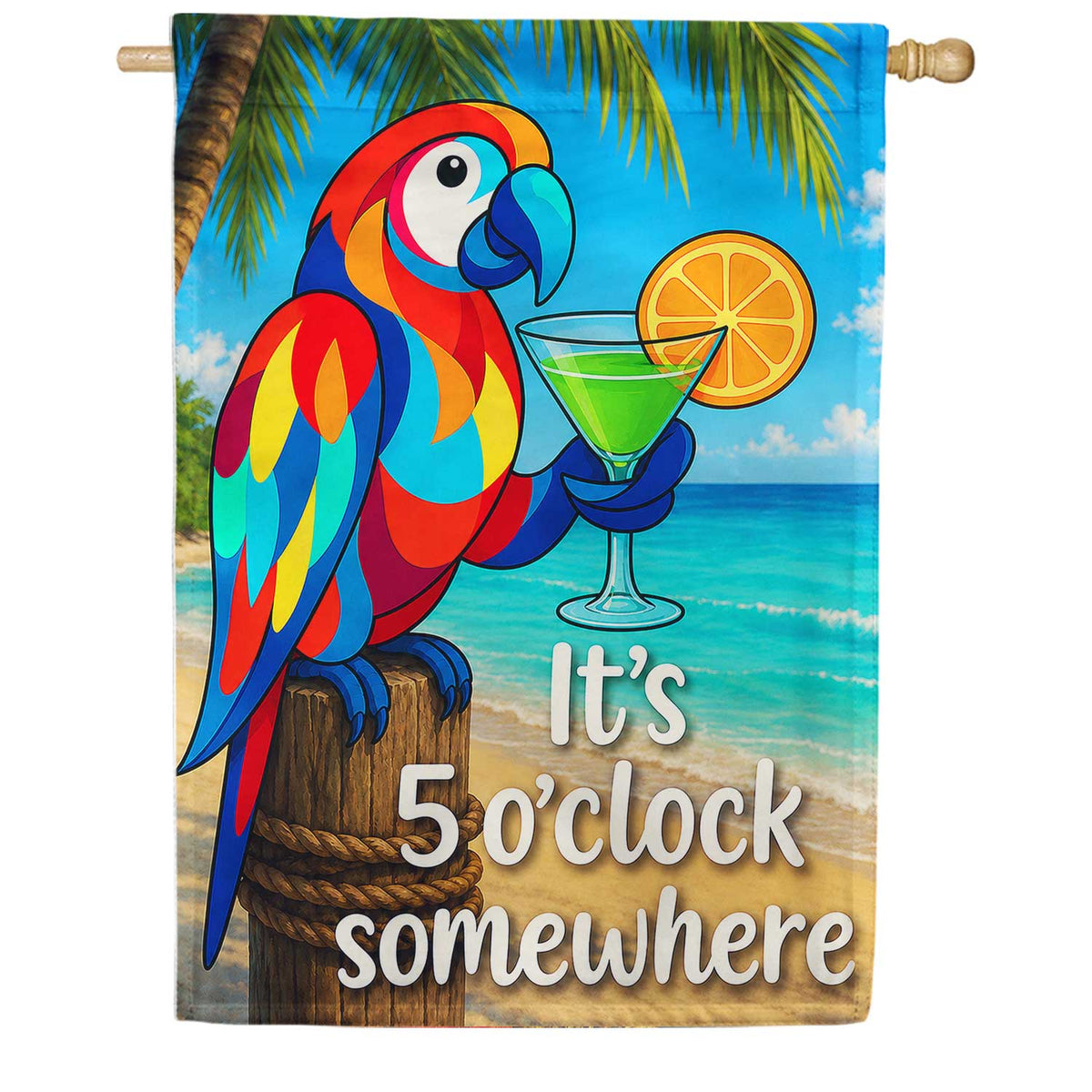 It's 5 O'Clock Somewhere Tropical Parrot House Flag