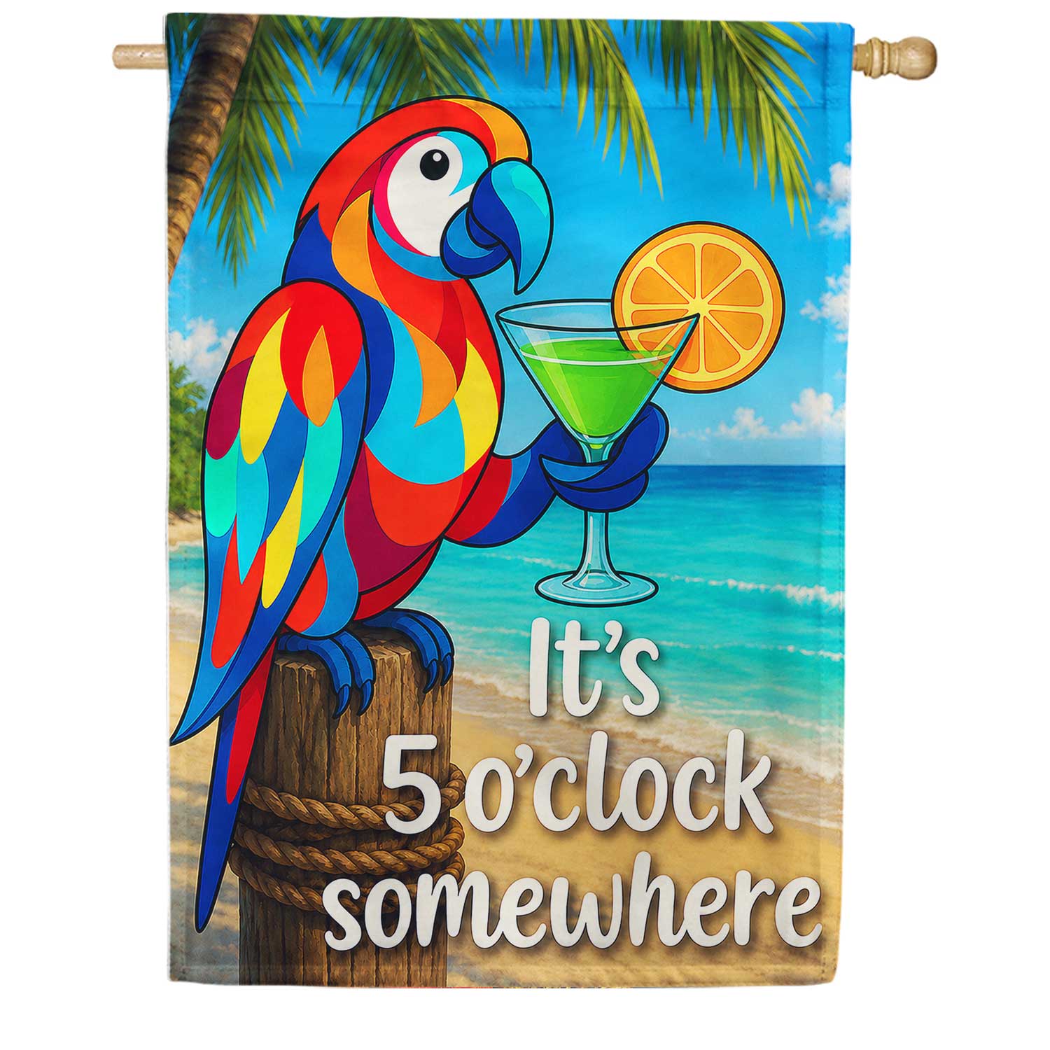 It's 5 O'Clock Somewhere Tropical Parrot House Flag