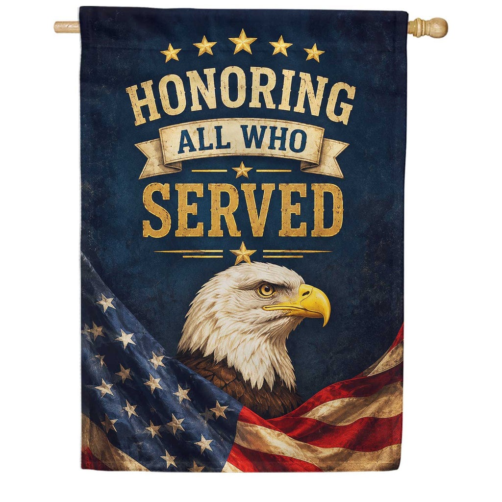 Honoring All Who Served Patriotic Eagle House Flag