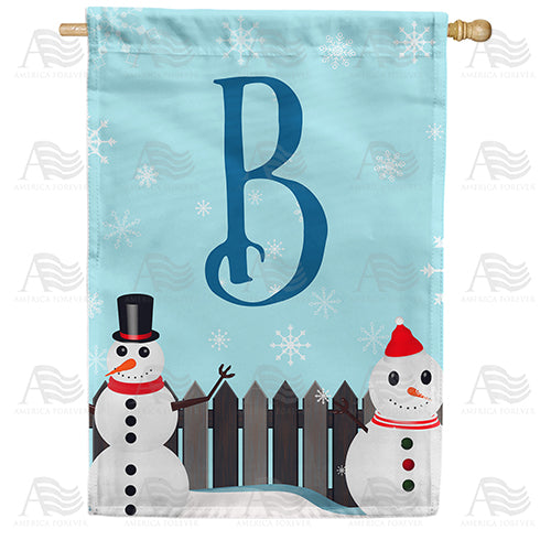 Let It Snow Backyard Snowmen Monogram Double Sided House Flag