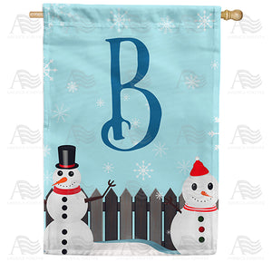 Let It Snow Backyard Snowmen Monogram Double Sided House Flag
