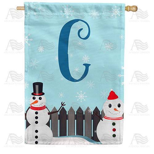 Let It Snow Backyard Snowmen Monogram Double Sided House Flag