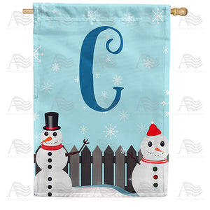 Let It Snow Backyard Snowmen Monogram Double Sided House Flag