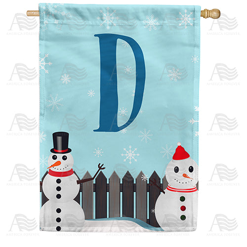 Let It Snow Backyard Snowmen Monogram Double Sided House Flag