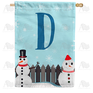 Let It Snow Backyard Snowmen Monogram Double Sided House Flag