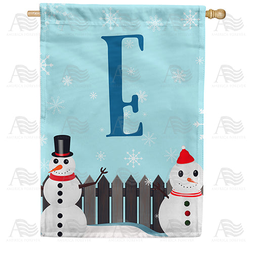 Let It Snow Backyard Snowmen Monogram Double Sided House Flag