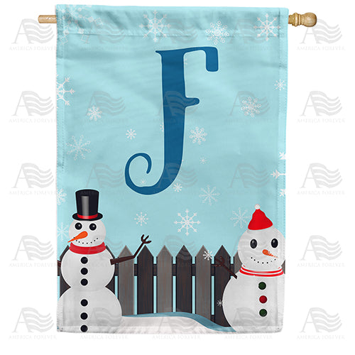Let It Snow Backyard Snowmen Monogram Double Sided House Flag