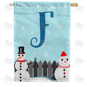 Let It Snow Backyard Snowmen Monogram Double Sided House Flag