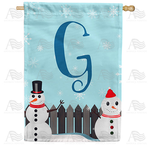 Let It Snow Backyard Snowmen Monogram Double Sided House Flag