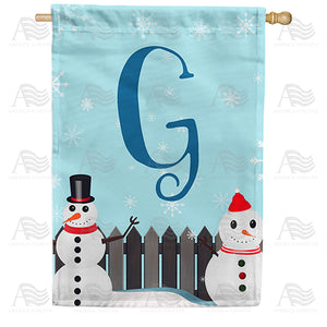 Let It Snow Backyard Snowmen Monogram Double Sided House Flag