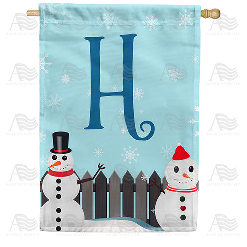 Let It Snow Backyard Snowmen Monogram Double Sided House Flag