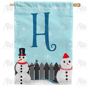 Let It Snow Backyard Snowmen Monogram Double Sided House Flag